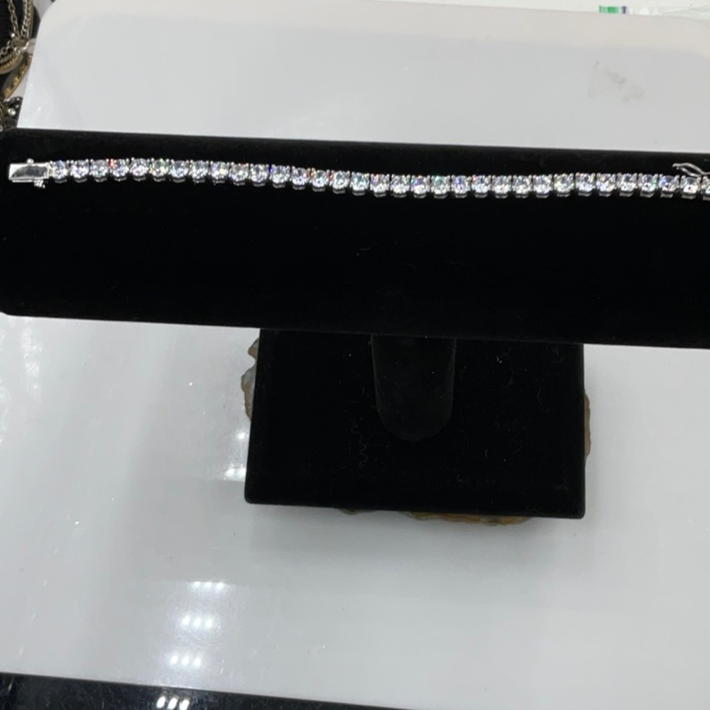 Rachel Glauber White Gold Plated Tennis Bracelet With Sparking 5MM CZ Stones
